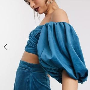 ASOS EDITION off shoulder crop top in velvet